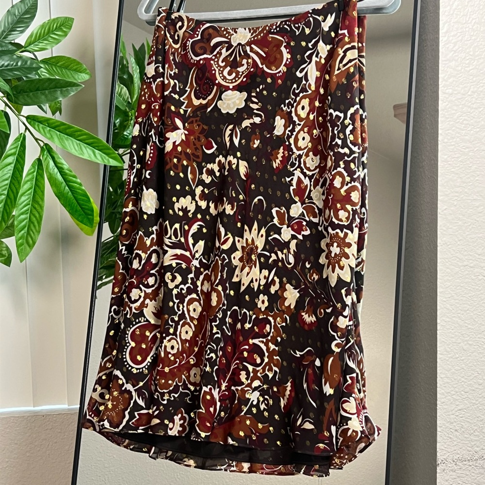 Ann Taylor Brown And Gold Floral Skirt